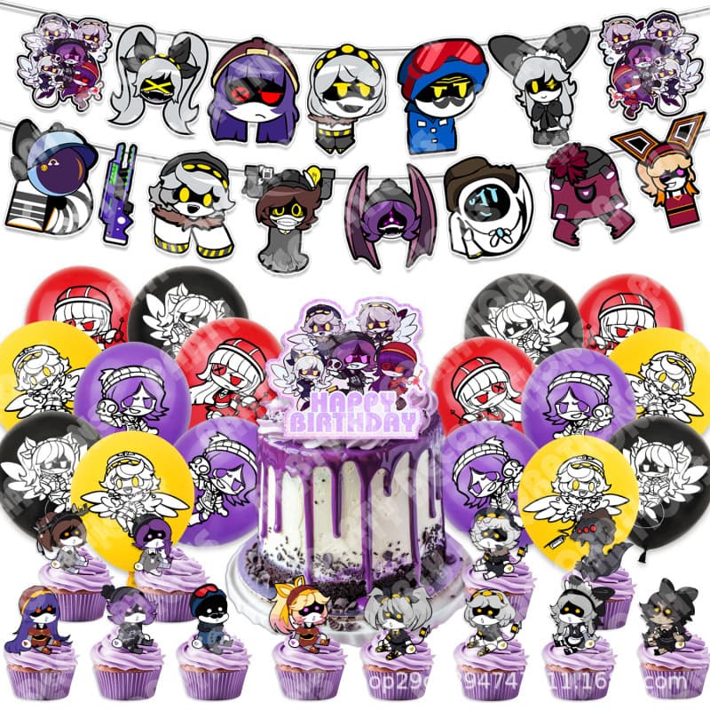 Murder Drones Birthday Party Decoration Set Banner Cake Topper Flags Balloons