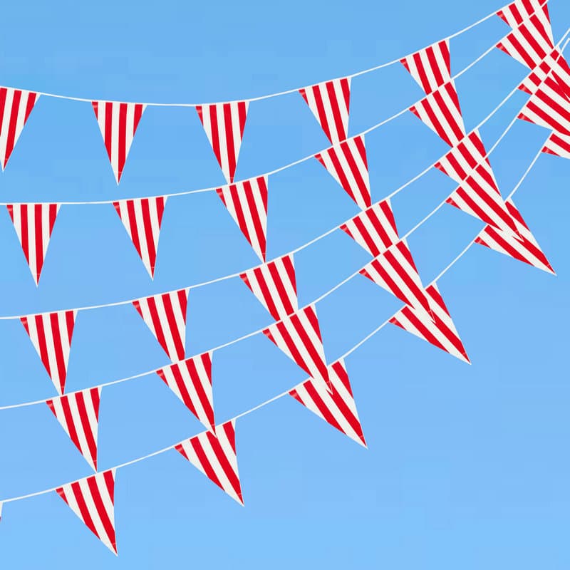 Colorful Triangle Bunting Flags, Small Triangle Flags Wholesale, Wedding Outdoor Flags, Kindergarten Multicolor Flags, Red and White Striped Bunting