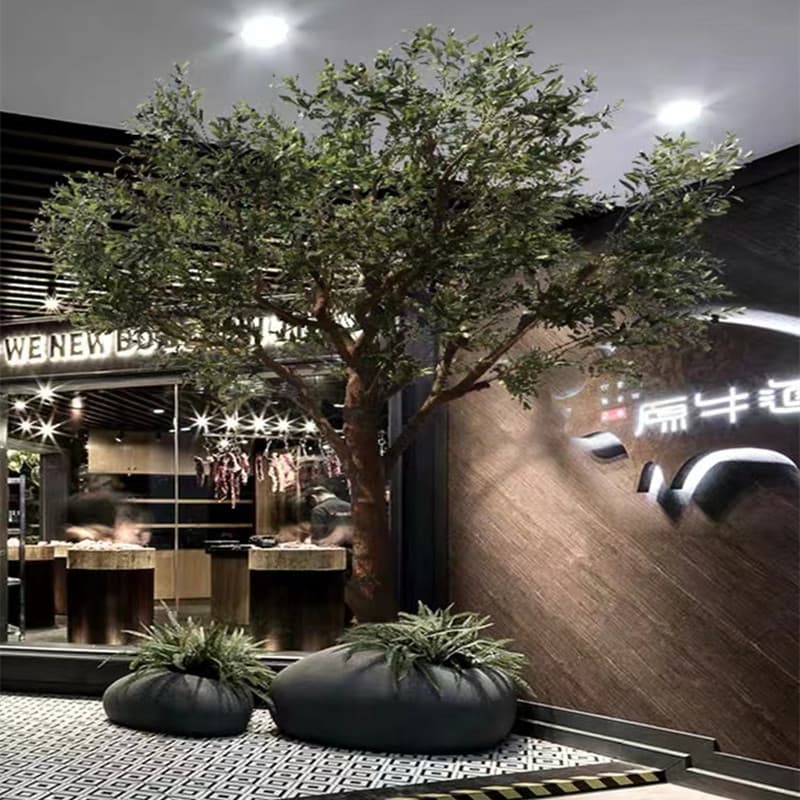 Large Floor-Standing Solid Wood Artificial Olive Wish Tree Indoor Outdoor Decorative Faux Tree Nordic Style Large Artificial Greenery