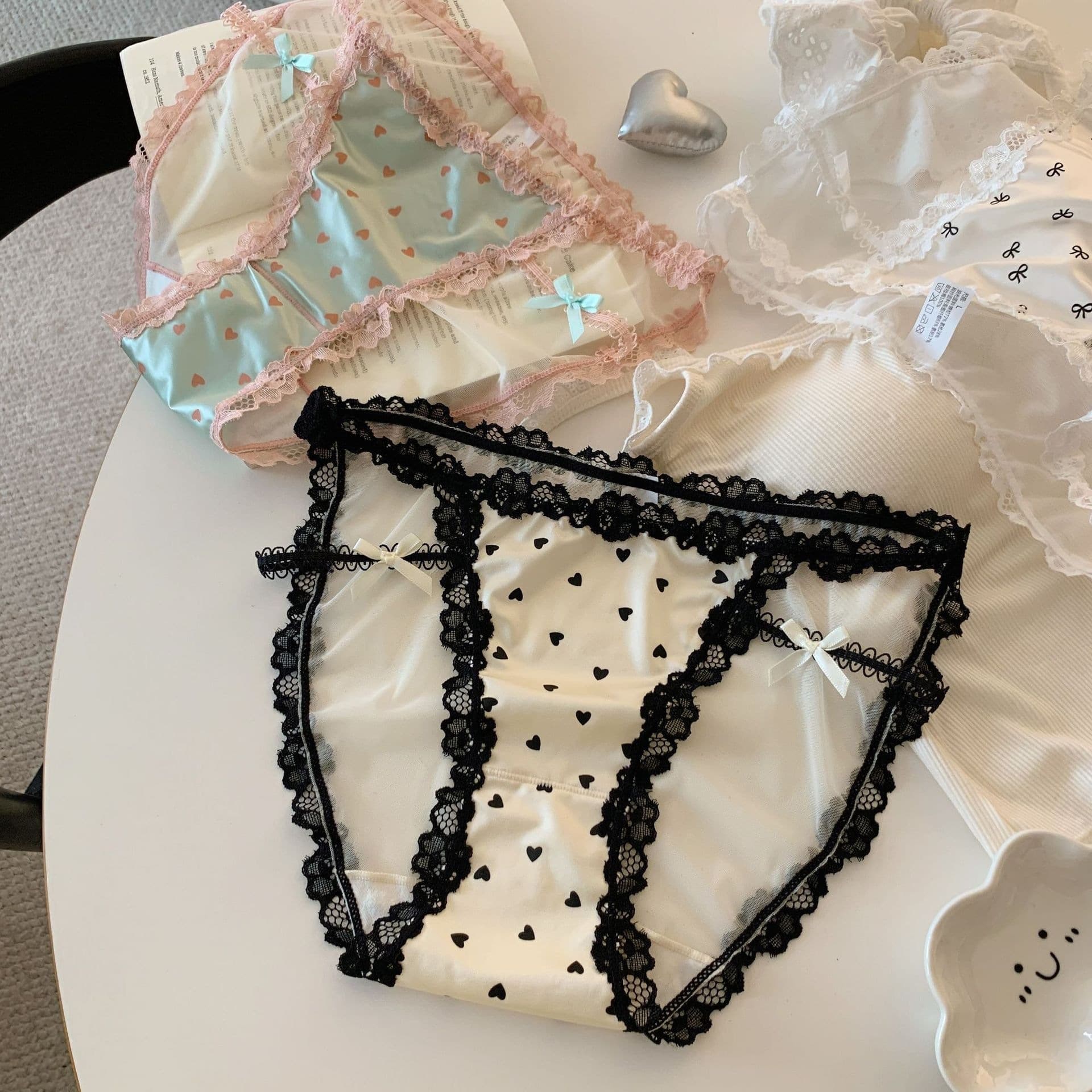 Sexy Curve~Satin Lace Panties for Women, Low-Rise, Pure Desire Split Leg Garter, Cotton Crotch Triangle Panties