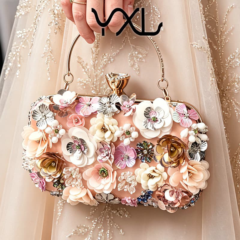 Hand-Embroidered Floral Sequin Bag Vintage Evening Clutch Banquet Bag Cross-Border Evening Bag Chaozhou Factory Direct