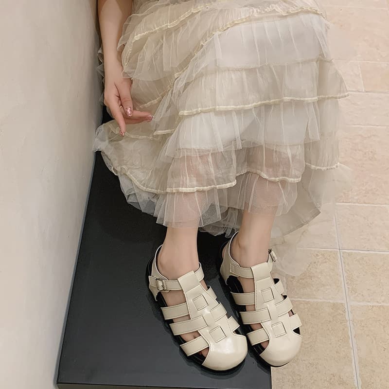Women's French Wrap Sandals Summer 2026 New Style for Dresses Casual Beach Roman Flat Cage Shoes