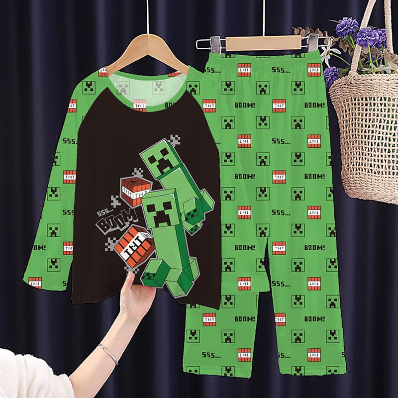 Minecraft children's pajamas new cartoon girls boys home clothes medium and large children spring and autumn thin long-sleeved suit
