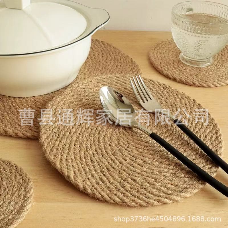 Daily Kitchen Tableware Tea Set Linen Woven Placemat Heat Insulation Mat Anti-Scald Anti-Slip Silent Dining Table Mat Pot Mat Plate Mat