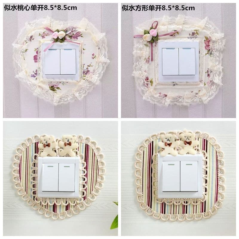Fabric Switch Sticker Protective Cover with Lace Wall Sticker, Living Room Light Outlet Frame Decoration, Simple Modern Switch Cover for Dust Protection