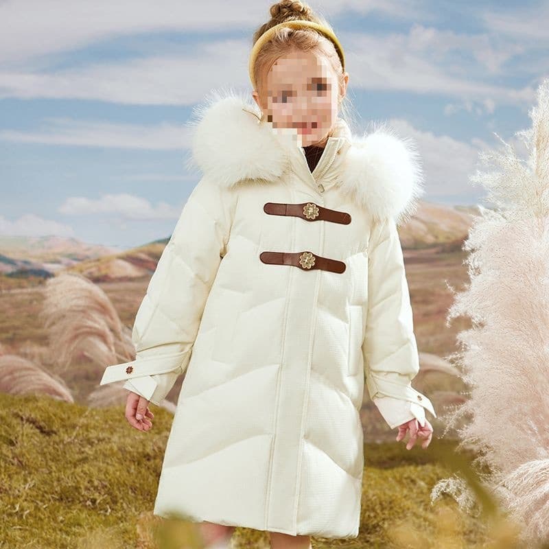 Children's Down Jacket 2025 Winter Girl's Mid-Childhood Wear Knee-length Long Coat Thickened Ready Stock White Duck Down Korean Style