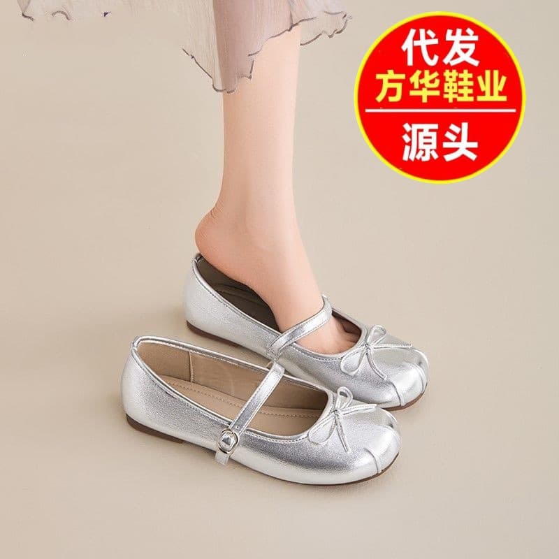 Bow square toe shallow mouth single shoes for women 2026 new autumn soft sole with skirt Mary Jane gentle evening shoes