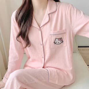 Hot Selling Wholesale Long Sleeve Long Pants Cloud Cotton Export Spring Autumn Summer Pajamas Women Sweet Cardigan Casual Homewear