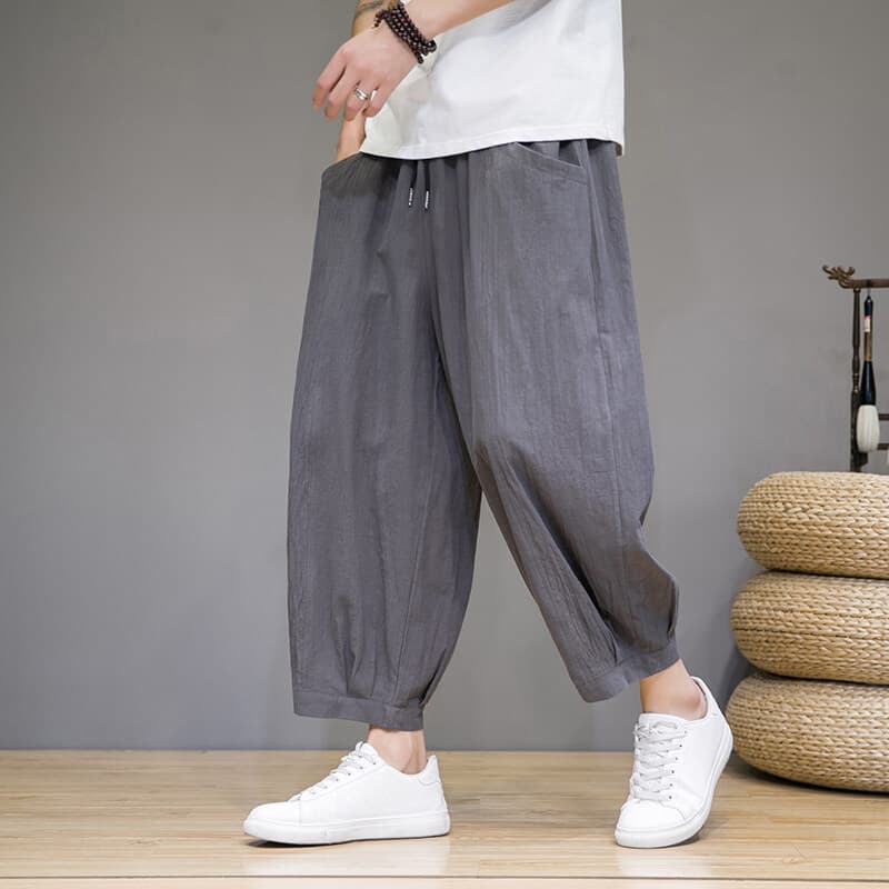 2025 Spring/Summer New Eight-Tenths Loose Fit Casual Pants Trendy Wide-Leg Men's Pants Chinese Style Trendy Brand Pants