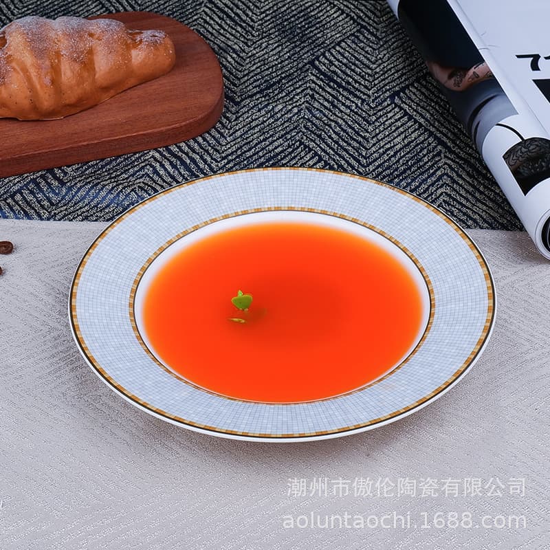 H Brand Bone China 8-Inch Soup Plate Horse-Drawn Carriage Deep Plate, 2-Piece Gift Box Packaging, High-End Hotel Home Use 20CM Plate Wholesale