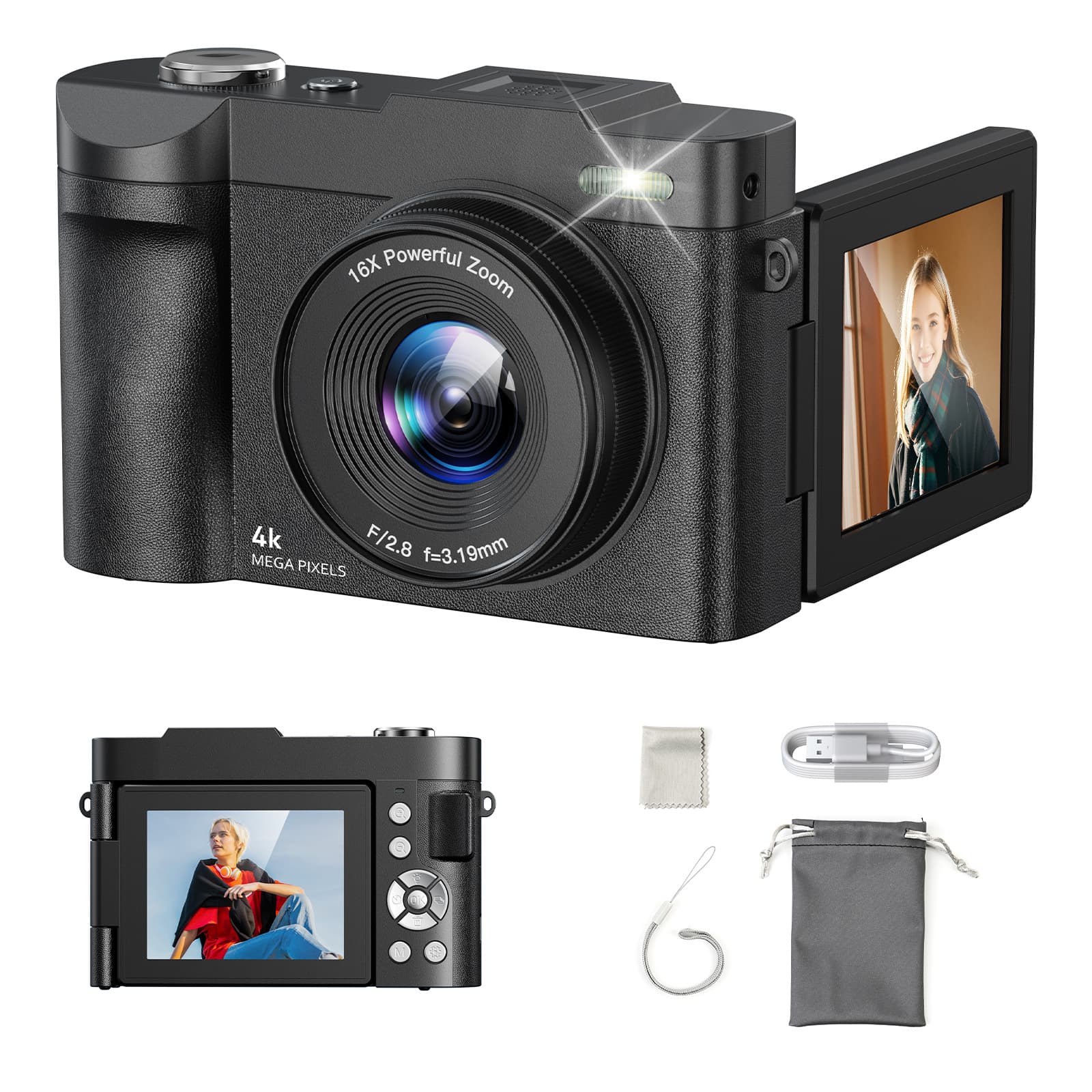 Factory Direct 4K HD Digital Camera for Home Use, Student Outdoor Beauty Dual-Lens Mirrorless Camera