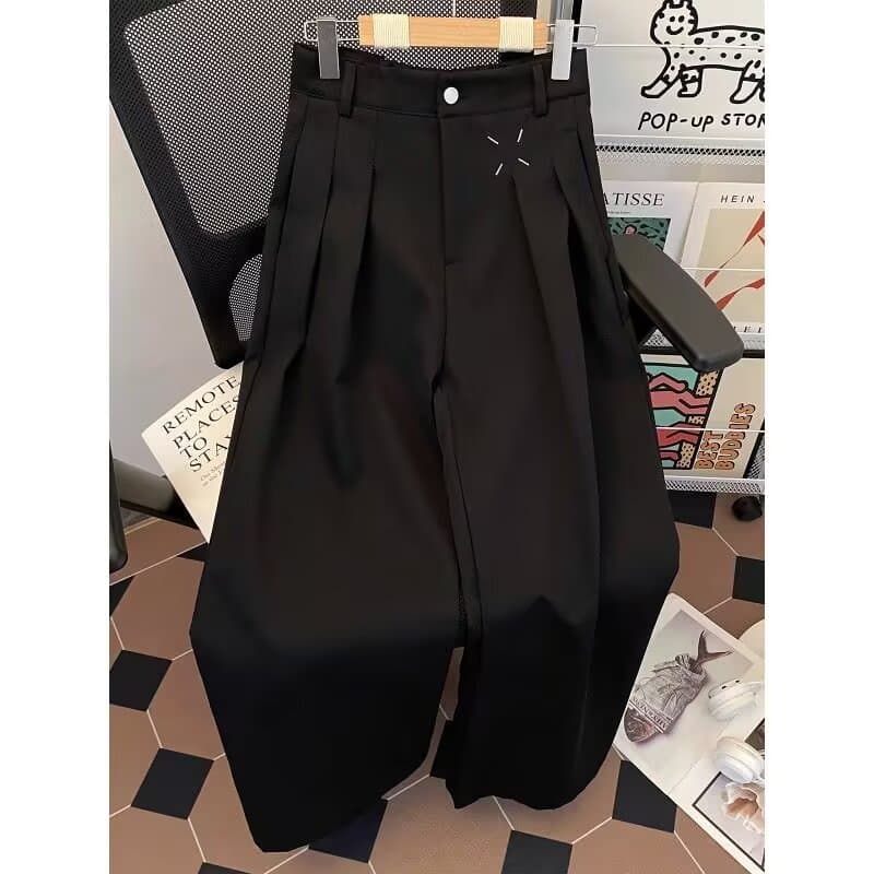 Black Men's Fall Thin Ice Silk Wide Leg Pants Straight Leg Micro Flare Curved Knife Pants High-End Drape Suit Pants Trendy