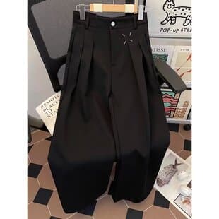 Black Dress Pants Men Autumn Thin Ice-Silk Wide-Leg Pants Straight Flared Curved-Seam High-End Drape Suit Pants Trendy
