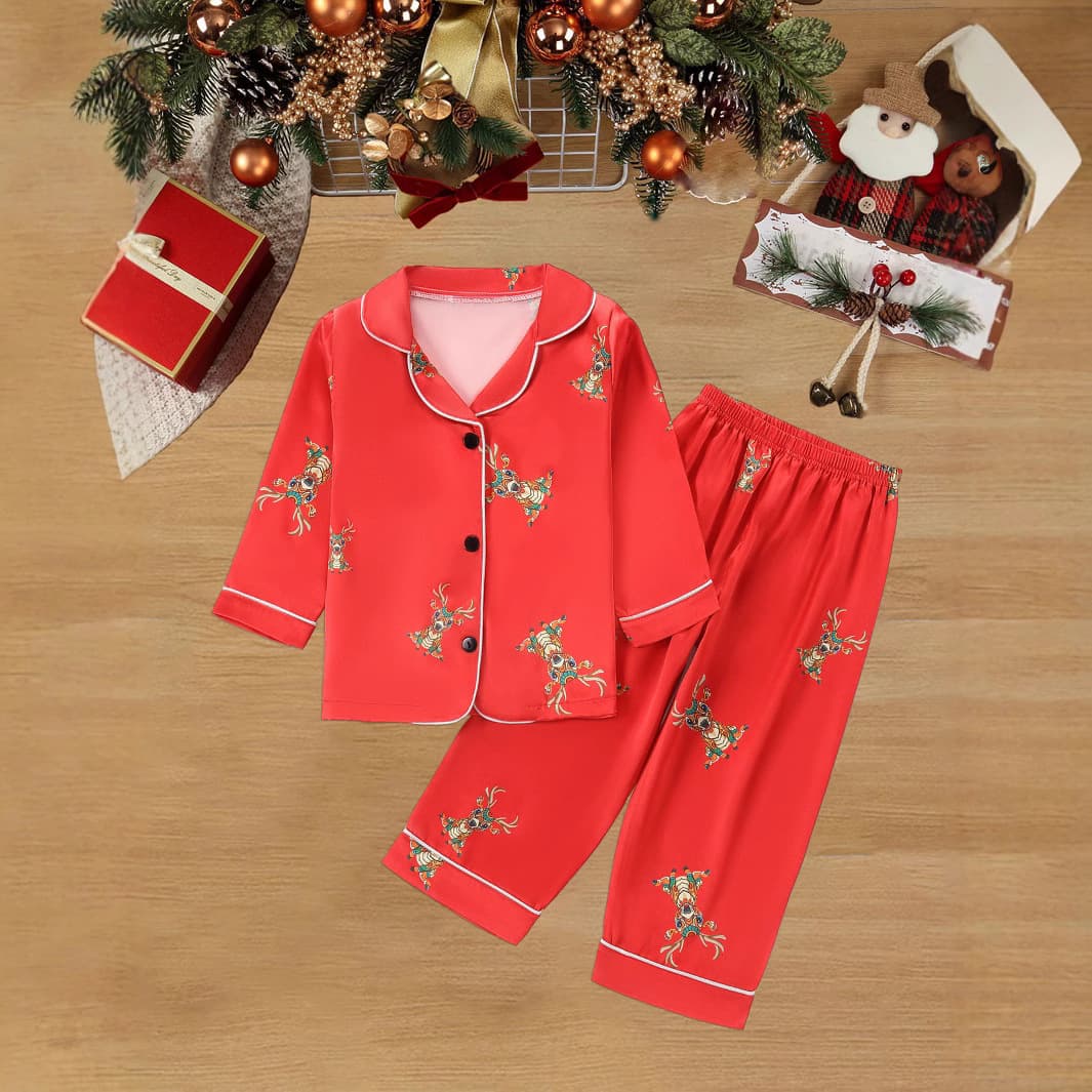 Christmas New Autumn Cartoon Print Children's Pajamas Casual Homewear Long Sleeve Set