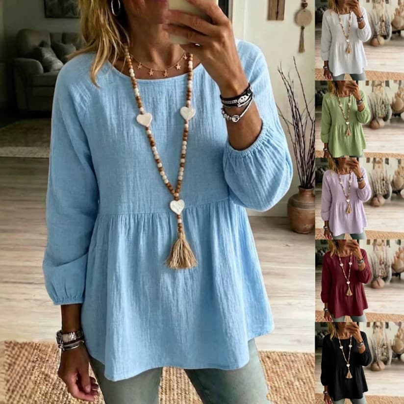 New Summer Women's Loose Blouse with Lantern Sleeves, Casual Comfortable Cotton Linen Shirt for Amazon EU/US
