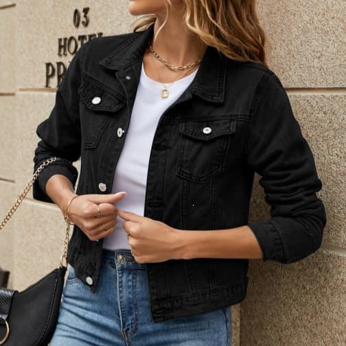 Fashionable Slim Fit Denim Jacket with Lapel Collar for EU/US Cross-Border Trade