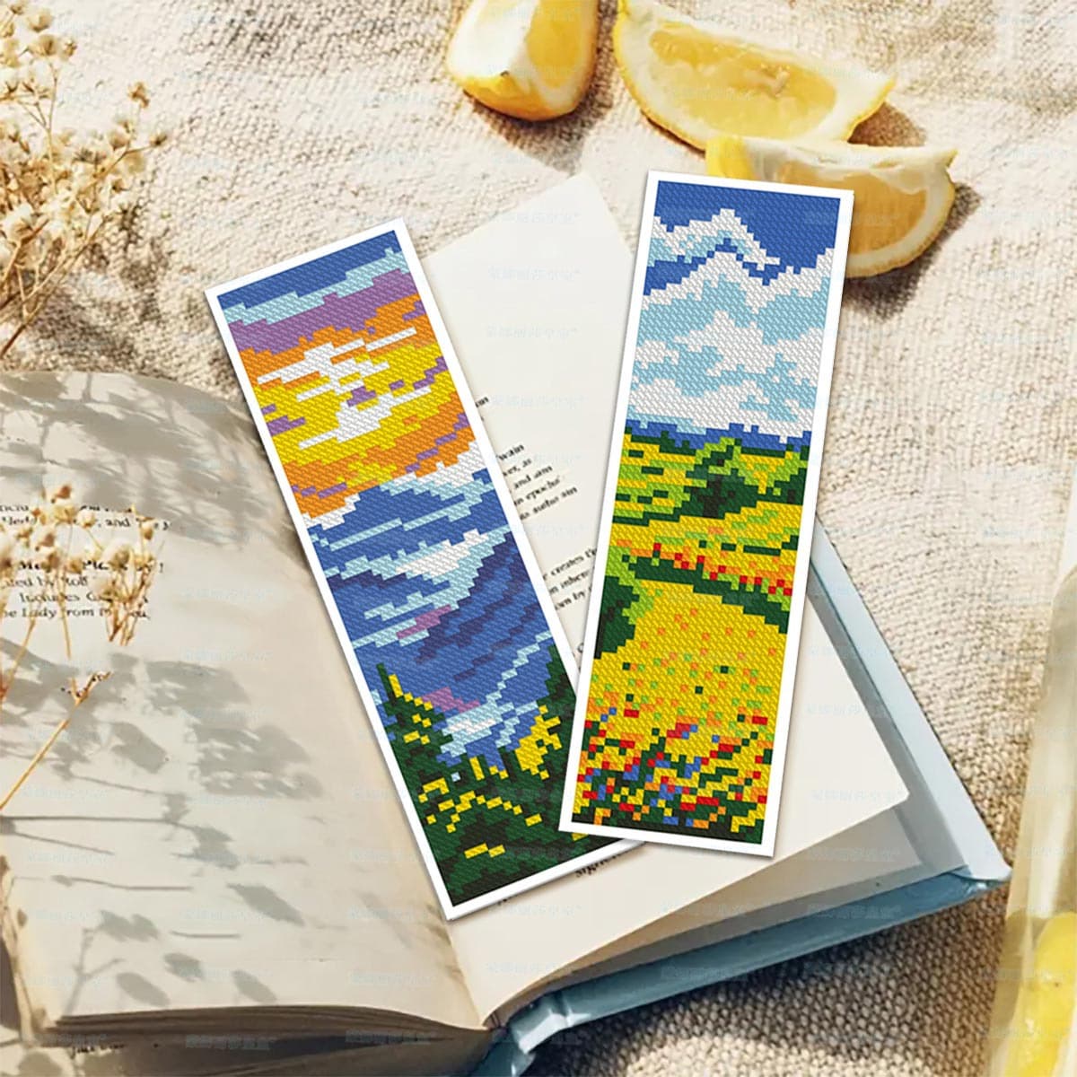 Mona Lisa Royal Cross Stitch Bookmark-Four Seasons Scroll New Lakeside Sunset Simple Living Room Handmade Thread Embroidery
