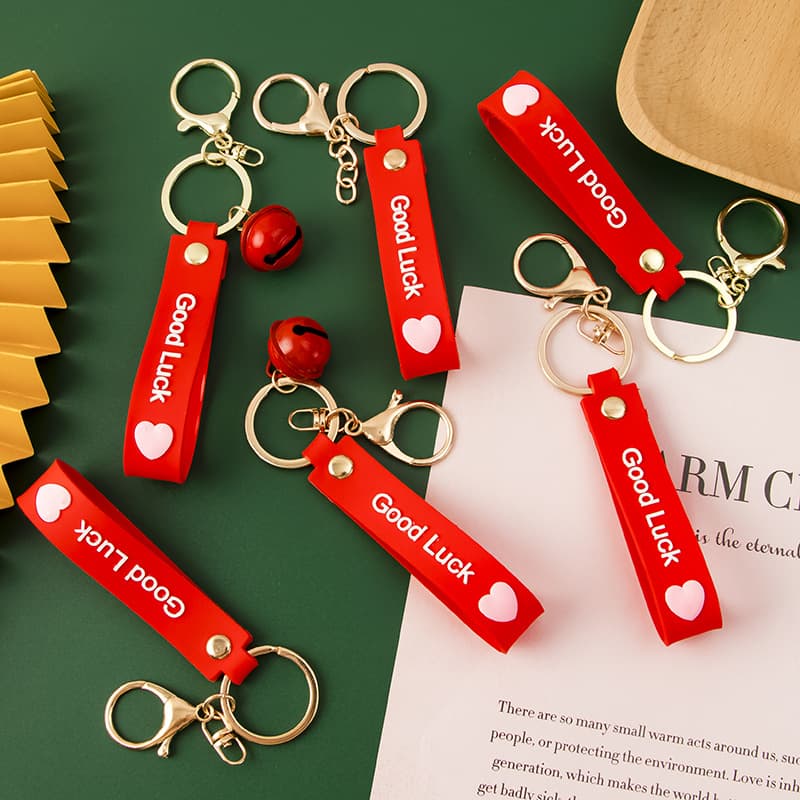 Keychain Rope Heart Leather Keychain GOOD LUCK Red Love Heart Leather Rope Keychain Pendant