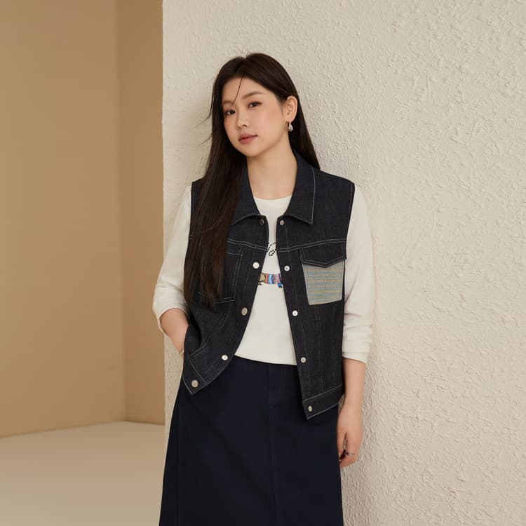 [Retro Dark Denim Vest] Slim and beautiful plus size women's fashionable and trendy outerwear for fat mm2025 autumn new style