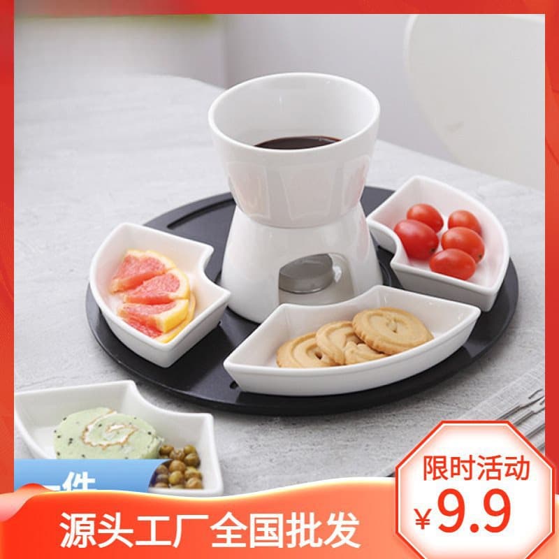 Pure white ceramic chocolate fondue set ice cream Haagenda hot pot DIY cheese fondue with manufacturer batch