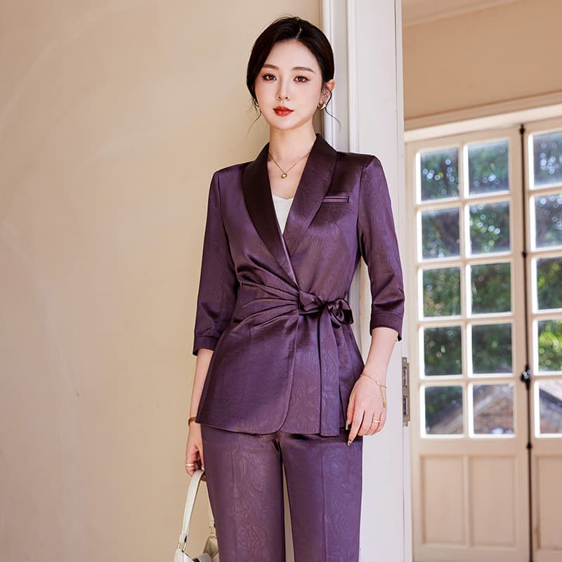 Premium Jacquard Acetate Satin Suit Set for Women Consultant Workwear Wide-Leg Pants Professional Formal Two-Piece Set