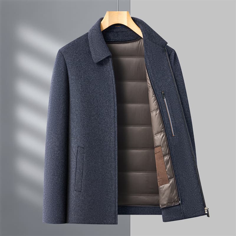 [Detachable Down Inner Liner] New Lapel Wool Jacket Autumn Winter, Fleece-Lined Thickened Warm Double-Faced Wool Outer