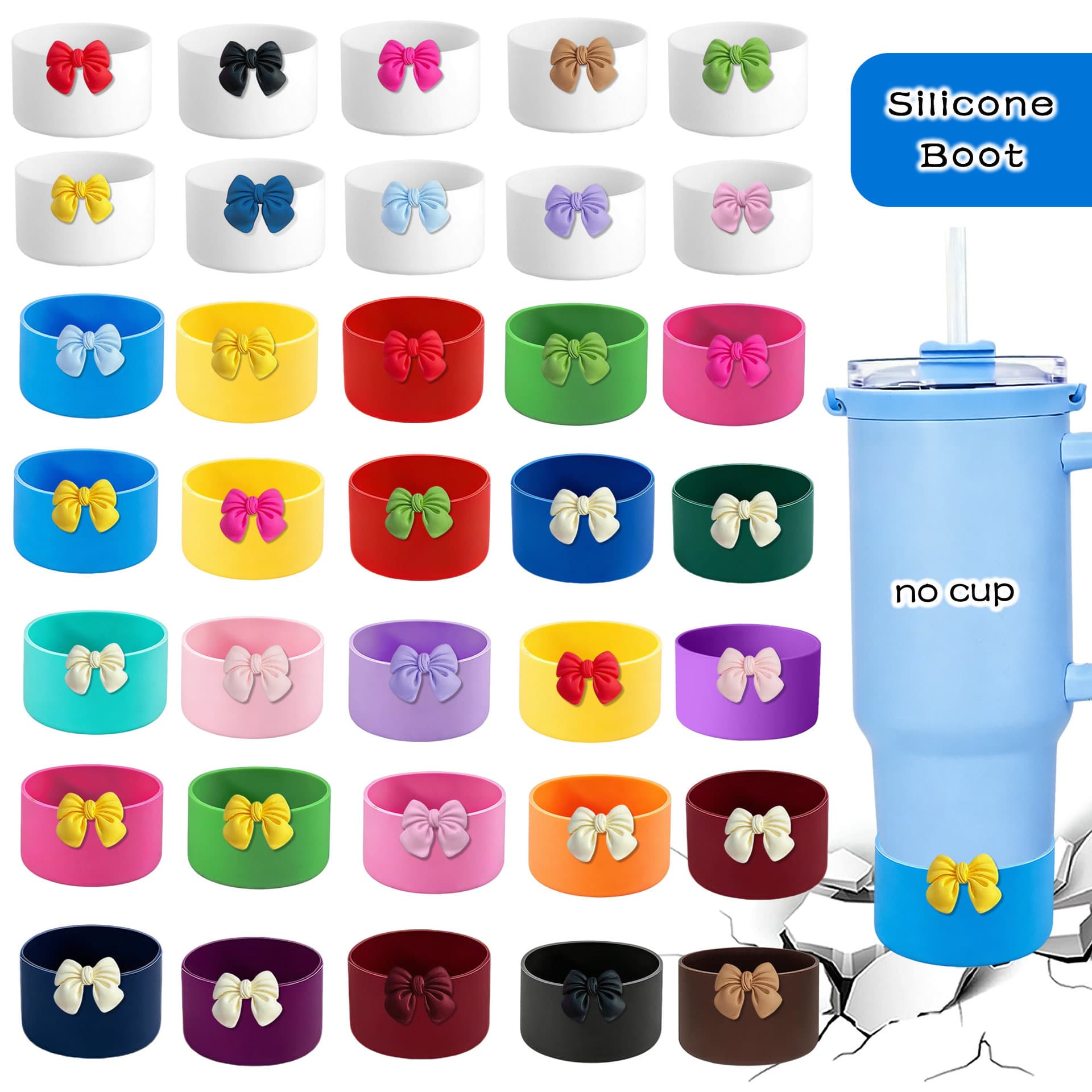 Bow-Tie Silicone Cup Sleeve Stanley Accessories Insulated Cup 7.5cm Tumbler Sleeve Solid Color Cup Holder Coaster