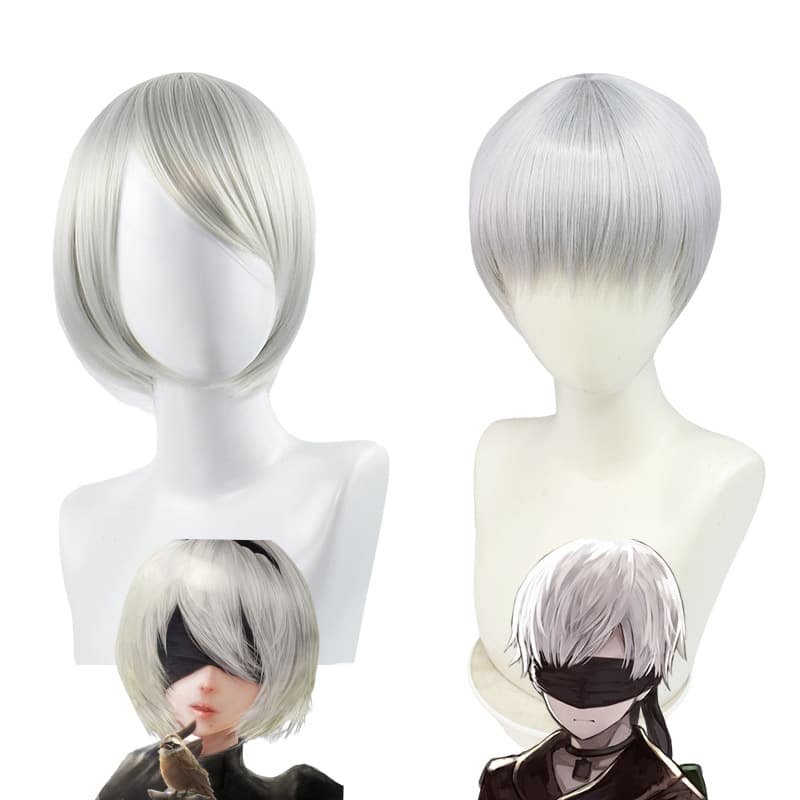 Piaoyi Nier Automata Silver Gray Wig 9S Nier Automata 2B Cos Wig High Temperature Fiber Short Hair