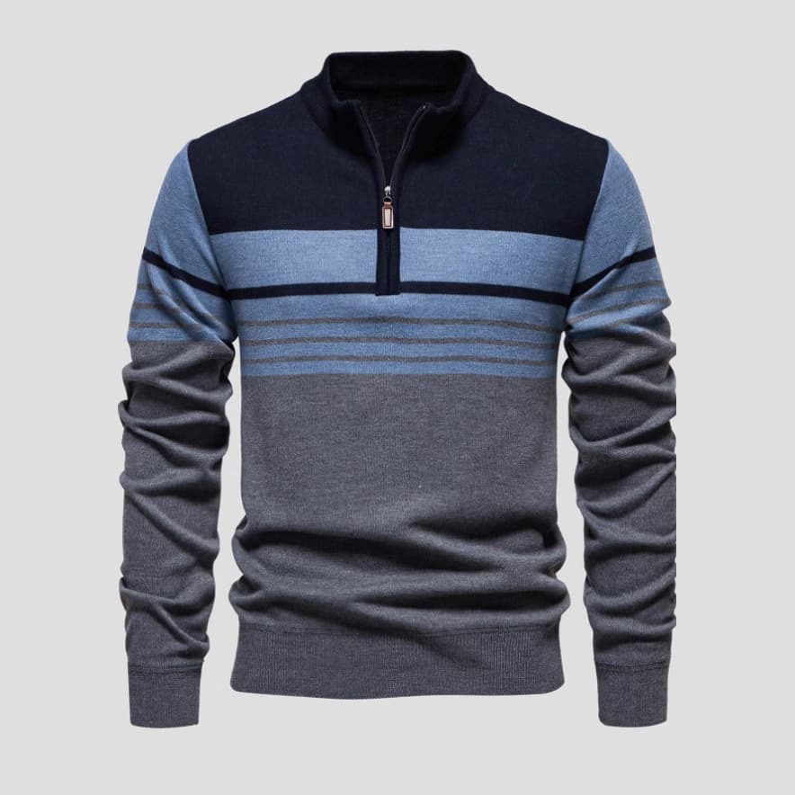 2025 Cross-Border Fashion Men's Striped Sweater Knit Pullover Polo Style Long Sleeve Zipper Collar Large Size Amazon
