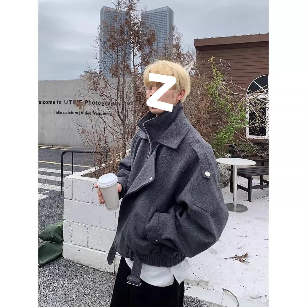 Faux Two-Piece Wool Overcoat Men's Autumn/Winter Thick Feel Short Oversized Light Mature Style Jacket Outerwear
