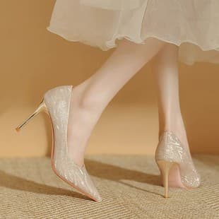 New High-End Single Shoes Women French Gold Wedding Shoes Two-Wear Not Tiring Women High Heels Ultra High Heel Factory Direct