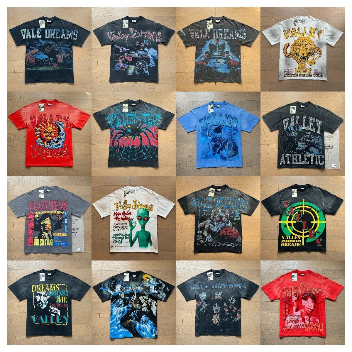 Men's Street Hip-Hop Loose Printed T-Shirt Top Summer Trendy Brand Valley Dreams Vintage Short Sleeve