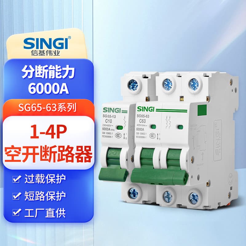 XINJI Miniature Circuit Breaker SG65-63 Series 2P Household Air Switch 63A Factory Direct Supply