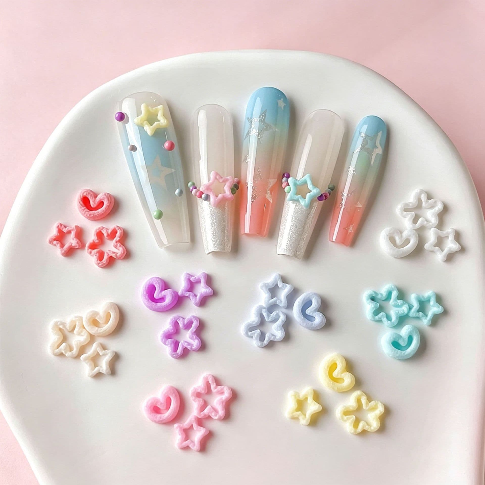 Macaron hollow star love nail art jewelry resin hollow five-pointed star wearable nail diy nail accessories