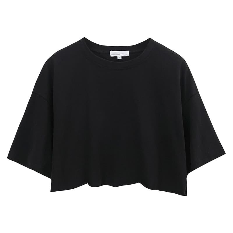 Overseas Style American Hot Girl Summer T-Shirt for Women Heavyweight Pure Cotton Cropped Round Neck Sporty Tee Top