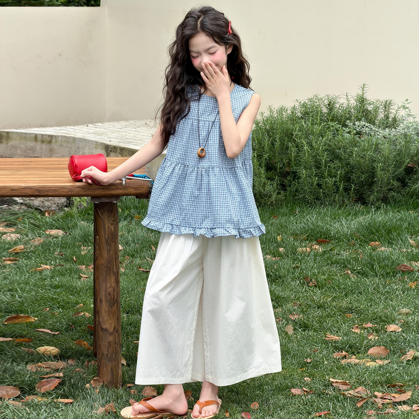 Girls Summer Suit 2026 New Style Children's Sleeveless Vest Summer Suit Girls Big Children's Wide Leg Pants Summer Two-piece Set