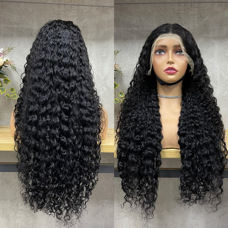 Cross-Border Medium-Long Curly Lace Real Hair SDD Water Wave Lace Frontal Wig