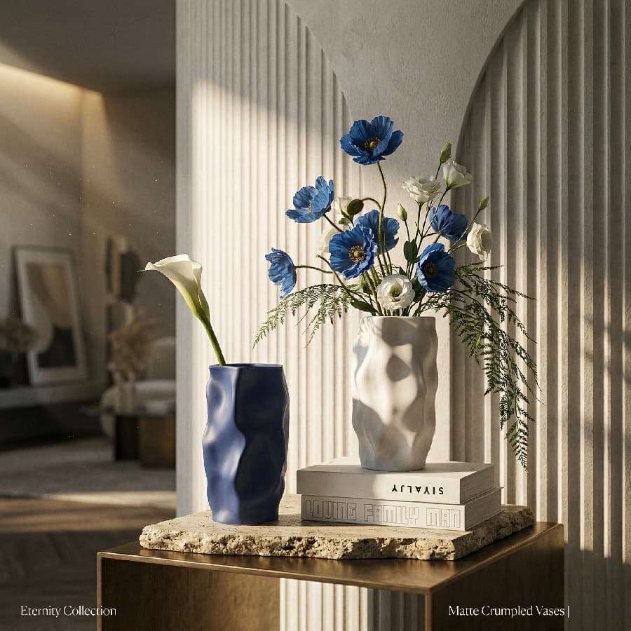 Impression East - Klein Blue Large Mouth Ceramic Vase Decoration for Living Room, Hallway, Bedroom Floral Art Ornament