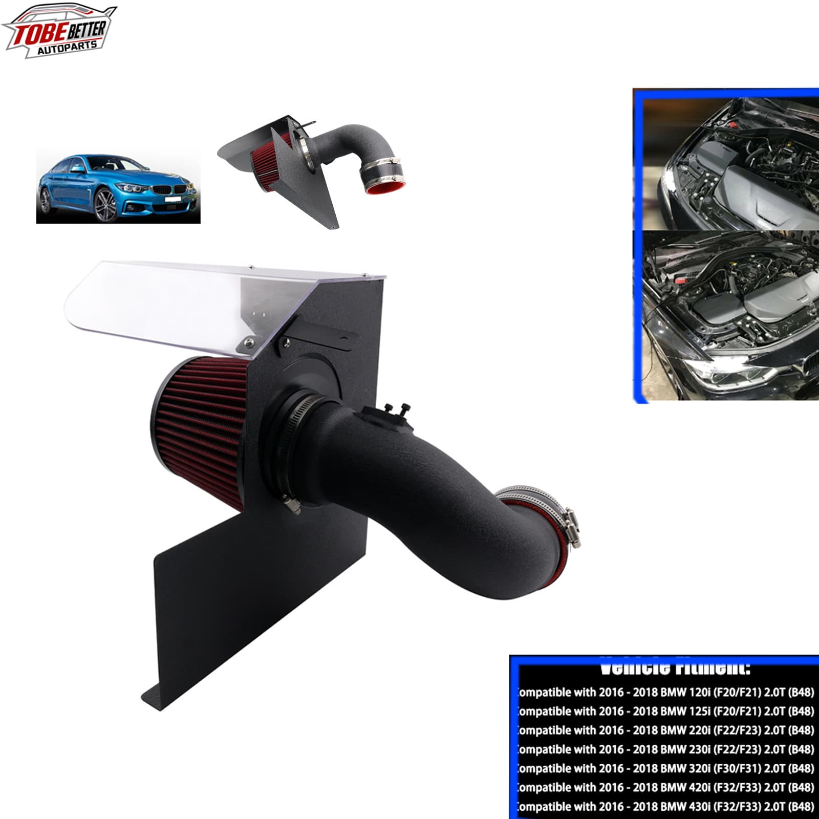For 16-18 BMW B48 2.0T F20 120i 430i F30 220i 320i Cold Air Intake Kit