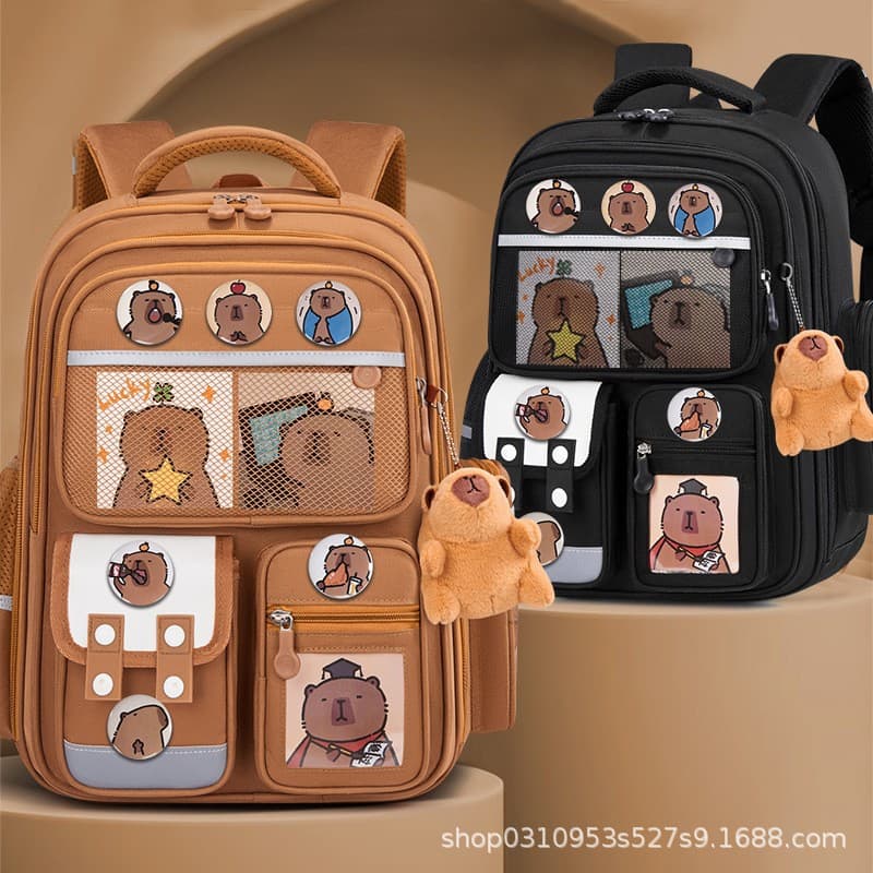 Capybara Backpack School Bag for Elementary Students Grades 1-6, Children Girls Large Capacity Backpack Boys