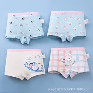 Cross-border Kids Underwear Cotton Boxer Big White Pattern Girls Four-corner Underwear Pure Cotton Class A Student Boxer Briefs Girls