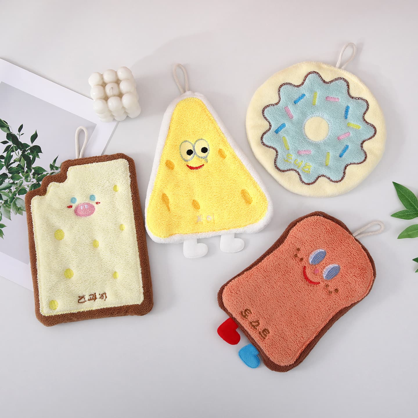 Baking series coral velvet cheese card-hanging cartoon hand towel absorbent thickened bathroom kitchen hand towel