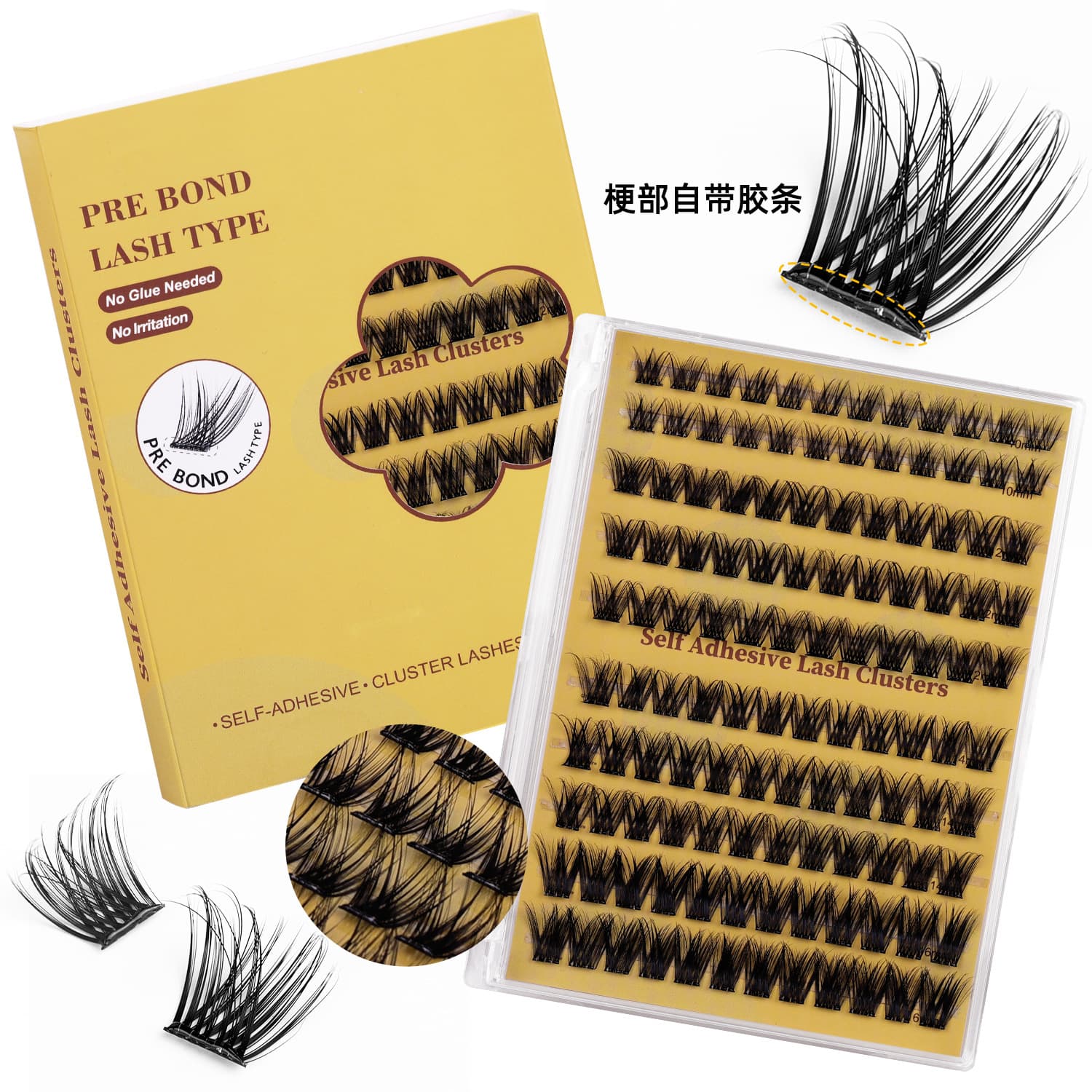 Cross-border DIY Segmented Glue-Free Extended False Eyelashes, Thick and 3D, Wear in Three Seconds, No Glue, No Remover, Self-Adhesive Lashes