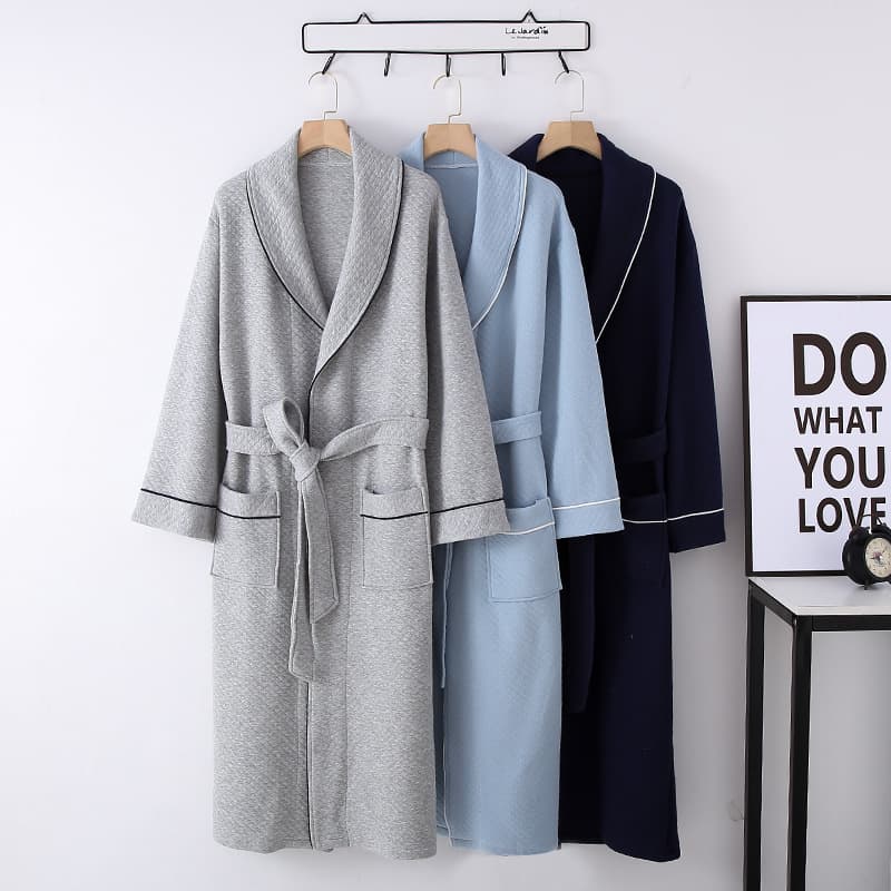Men's Winter Sleepwear Cotton Bathrobe Air Cotton Plus Size 200 lbs Thick Quilted Home Robe