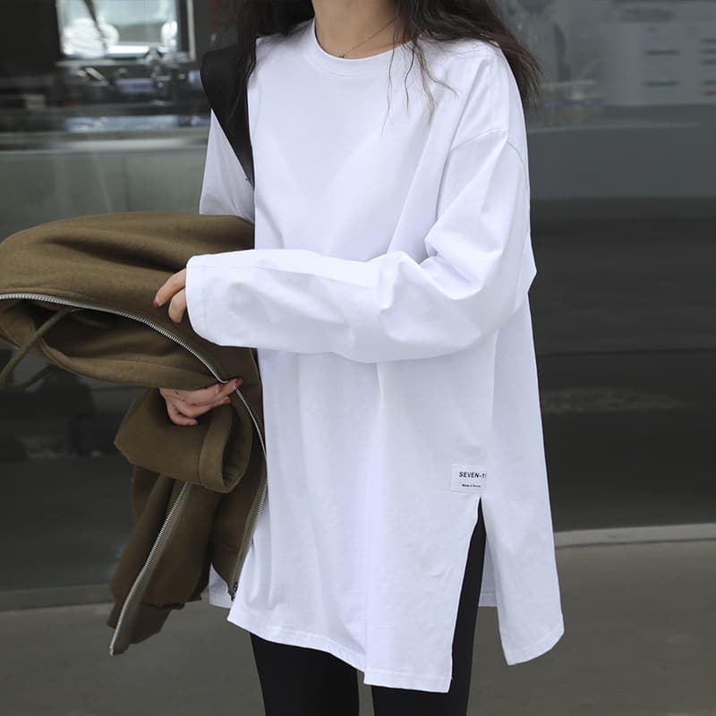 2025 autumn new arrivals women's Korean-style slit long sleeve t-shirt, trendy and chic base layer top