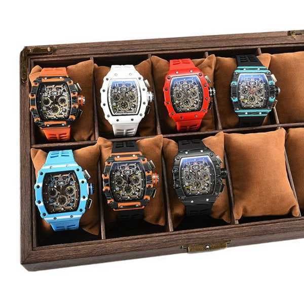 1 piece Color: Black with green black strap Material: Silicone Sports hollow design business watch modern sports