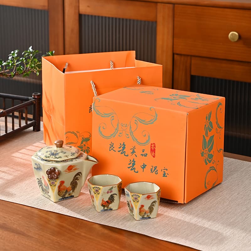Ru kiln ceramic tea set, one pot and two cups, gift box, gift box bag, hand-caught pot, teapot, teacup, souvenir gift set