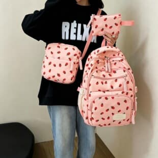 Three-Piece Backpack for Middle and High School Girls Ins Style Cute Girly Backpack Cross-Border Creative Strawberry Backpack