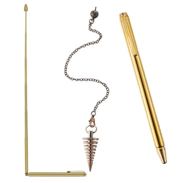 Diving Rod Copper and Taoist Pendulum 2 Retractable Super Diving Rods with Copper Handle and 1 Pendulum Pendant