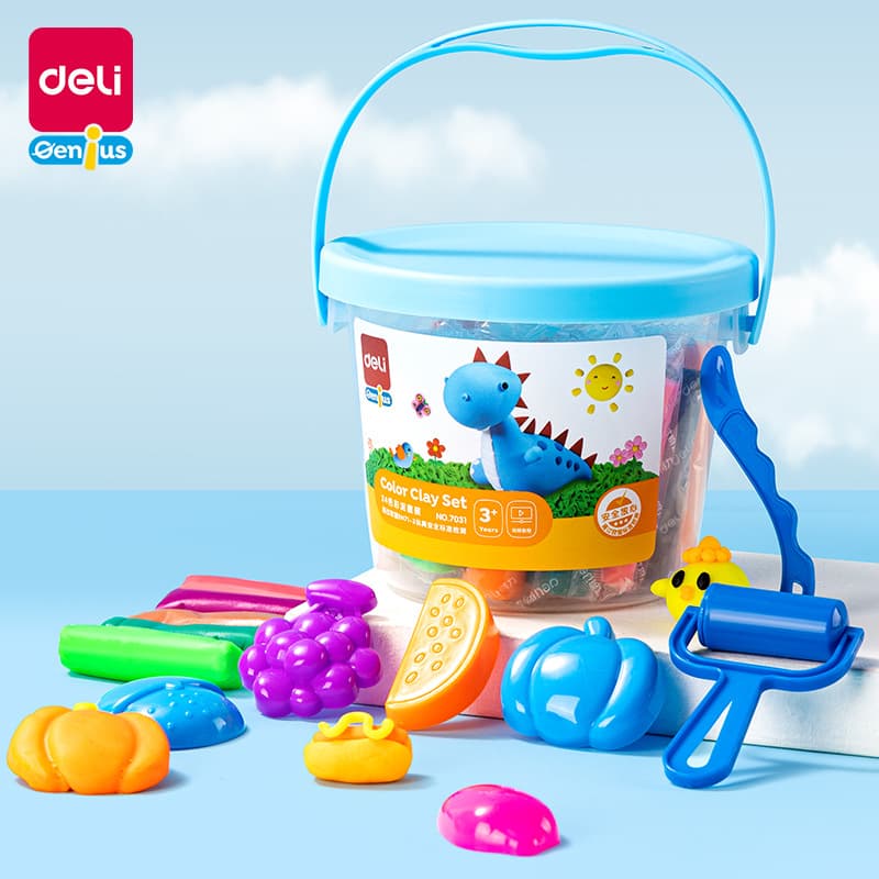 Deli 7031 24-color modeling clay set, twenty-four colored cartoon play dough toy